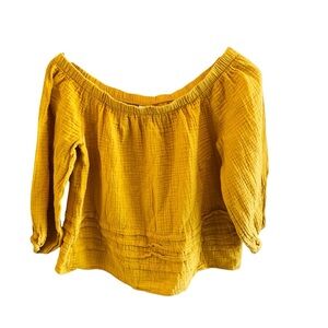 Evereve Roan + Ryan Yellow off Shoulder Top Mira Pleated Blouse Gold Small